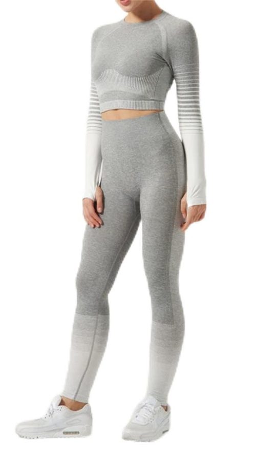 Yoga Clothing Set Female Fitness Quick Dry Two-Piece Gradient Running Sports Suit(Small)
