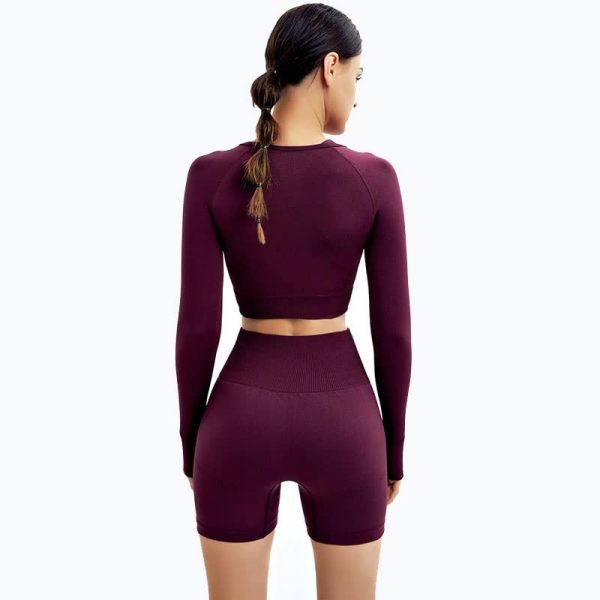 Two Piece Suit Women Seamless Yoga Set Gym Clothing Workout Sportswear High Waist Leggings Fitness Sport Crop Top(D,M)