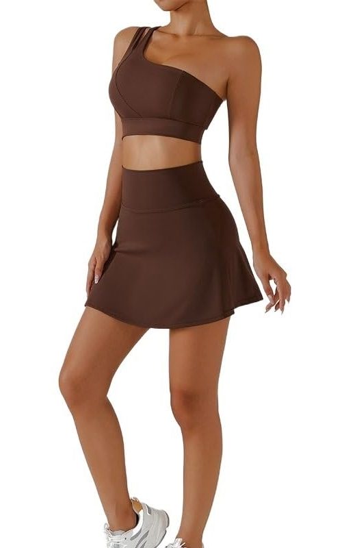 Women Short Skirts Set Shoulder Bra Sport Shorts Gym Wear Workout Trainning Female Tennis Skirt Yoga Sportswear