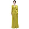 Bright Color V-neck Waisted Top High Waisted Pressed Pleated Wide Leg Pants Two-piece Set