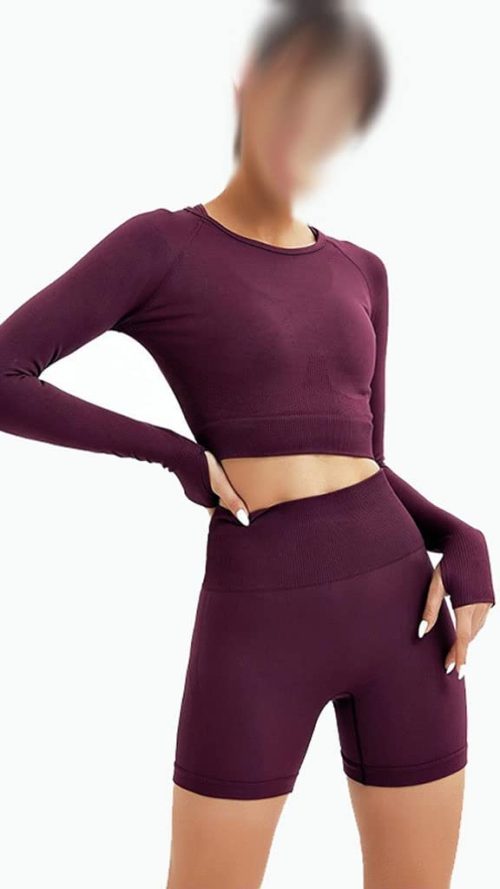 Two Piece Suit Women Seamless Yoga Set Gym Clothing Workout Sportswear High Waist Leggings Fitness Sport Crop Top(D,L)