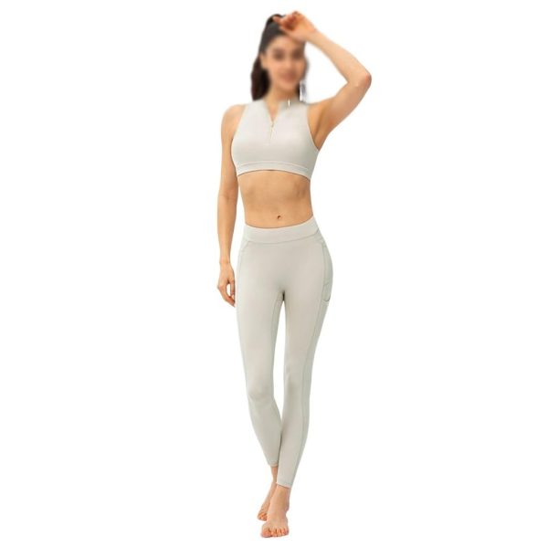 Female Yoga Suit Two-piece Set High Waist Sports Vest With Bra Nude Tight Pants And Multi Pocket Women's Fitness Suit
