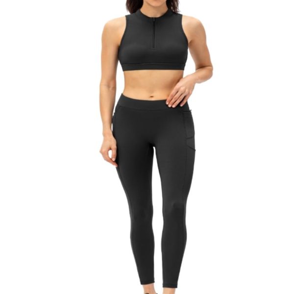 High Waist SportsTwo-piece Female Yoga SuitSet Vest With Bra Nude Tight Pants And Multi Pocket Women's Fitness Suit