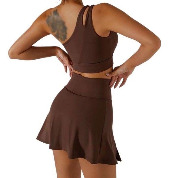 Women Short Skirts Set Shoulder Bra Sport Shorts Gym Wear Workout Trainning Female Tennis Skirt Yoga Sportswear