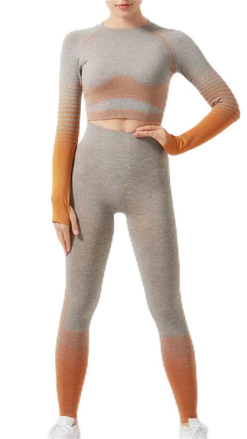 Female Fitness Yoga Wear Set Quick Dry Two-Piece Gradient Running Sports Suit Large Size(Medium)