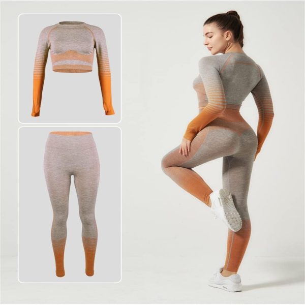 Female Fitness Yoga Wear Set Quick Dry Two-Piece Gradient Running Sports Suit Large Size(Medium)