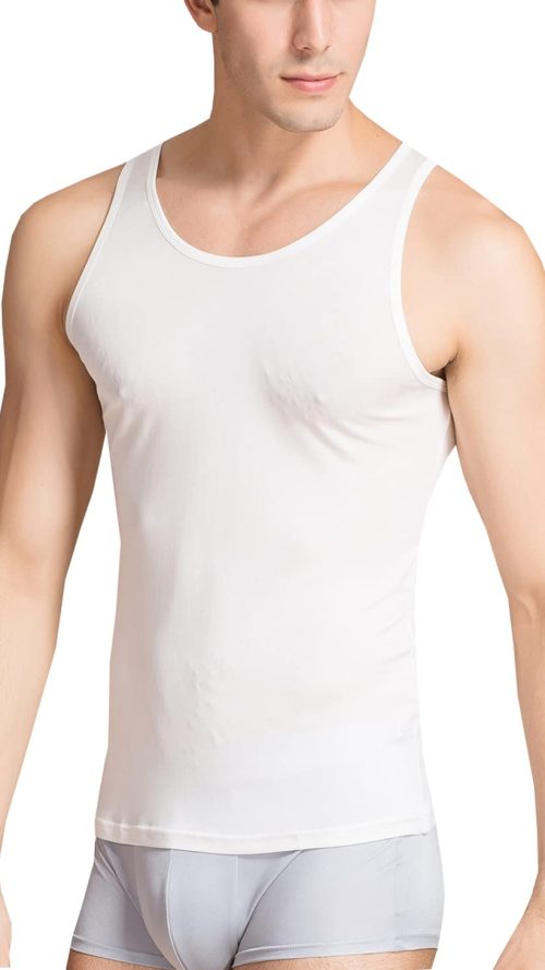 Men's Silk Tank Tops Sleeveless Pure Silk Undershirt Super Absorbent and Breathable Classic A Shirts