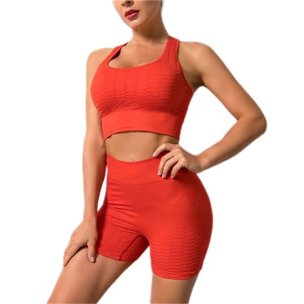 Yoga Bra Female European and American Seamless Vest High Waist Peach Hip Shorts Sports Fitness Set(Large)
