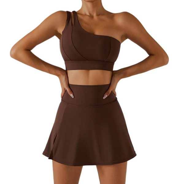 Women Short Skirts Set Shoulder Bra Sport Shorts Gym Wear Workout Trainning Female Tennis Skirt Yoga Sportswear