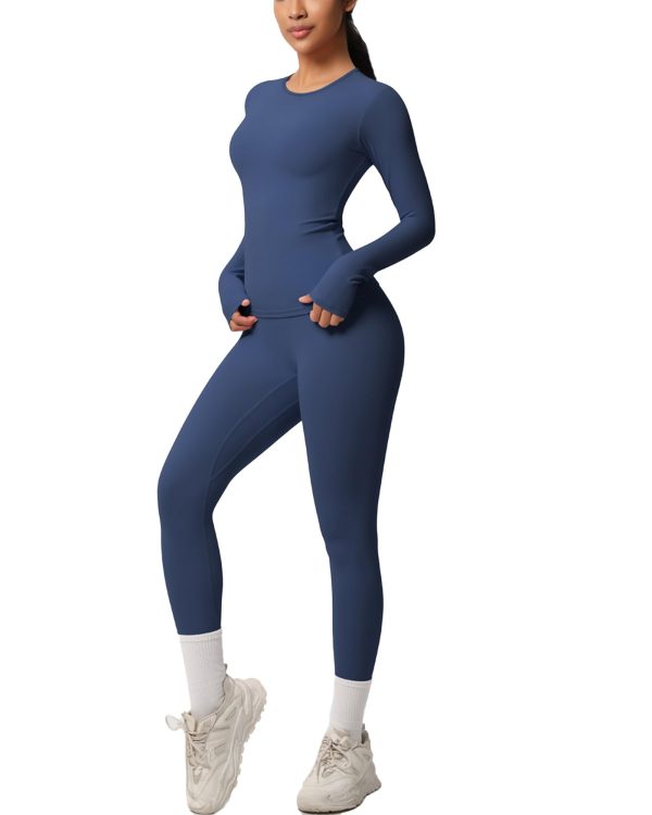 Two Pieces Women's Solid Backless Tracksuit Set Sleeves and Long Pants High-Waisted Tight Yoga Pants Long Sets