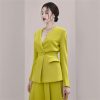 Bright Color V-neck Waisted Top High Waisted Pressed Pleated Wide Leg Pants Two-piece Set
