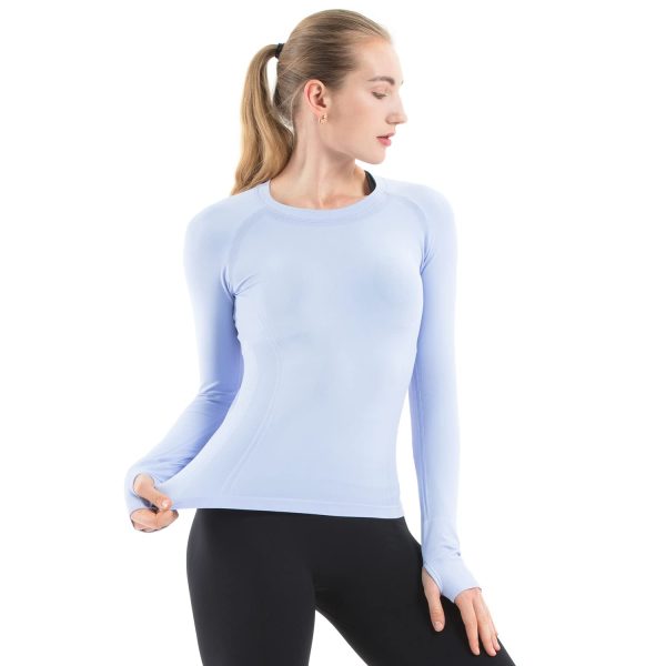 Seamless Workout Shirts for Women Long Sleeve Yoga Tops Sports Running Shirt Breathable Athletic Top Slim Fit