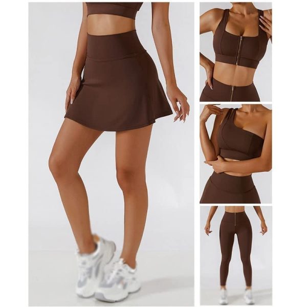 Women Short Skirts Set Shoulder Bra Sport Shorts Gym Wear Workout Trainning Female Tennis Skirt Yoga Sportswear