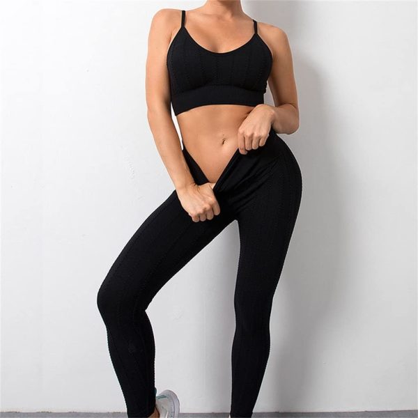 Women's Sports Yoga Clothes Seamless Texture Women's Hip Lifting Trousers Bodybuilding Suit(Small)