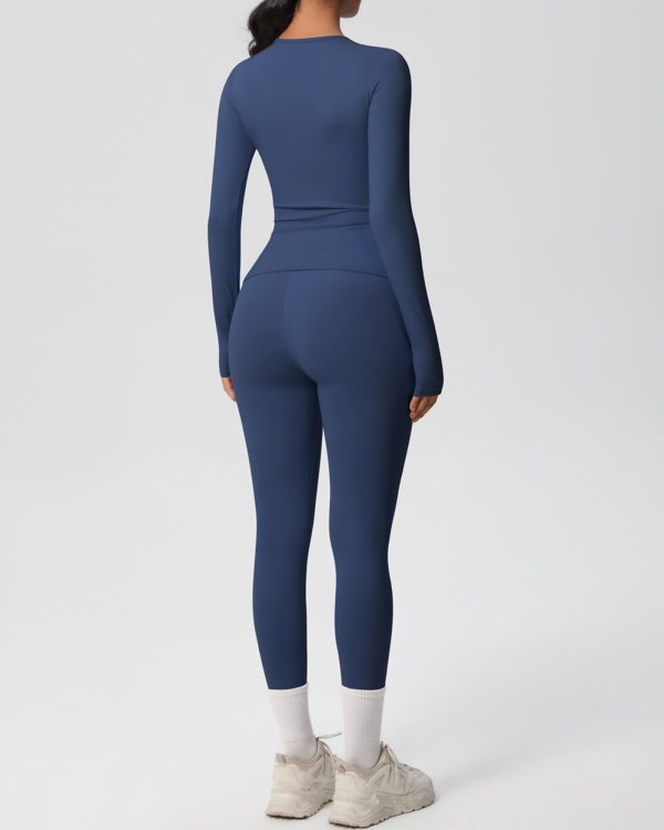 Two Pieces Women's Solid Backless Tracksuit Set Sleeves and Long Pants High-Waisted Tight Yoga Pants Long Sets