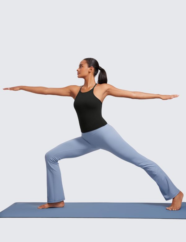 Butterluxe Womens Y Back Workout Crop Tank Top with Built in Shelf Bra - Padded Halter High Neck Yoga Camisole