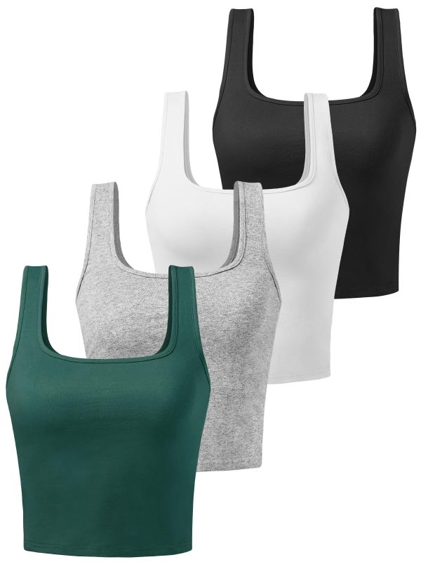 Cotton Workout Crop Tank Top for Women Racerback Yoga Tank Tops Athletic Sports Shirts Exercise Undershirts 4 Pack