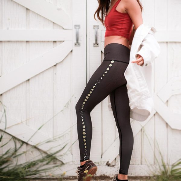 Black Moon Printed Hot Pants Leggings for Women, USA Made Sustainable Eco Luxury Activewear Quick Dry - X-Small