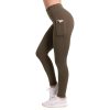 Tummy Control Compression Leggings for Women | High Waisted Workout Yoga Pants (Black + Olive Brown with Pockets, 2XL) Bundle
