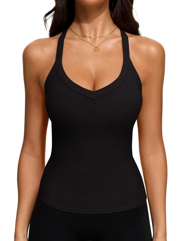Womens Workout Tank Tops V Neck Racerback Going Out Crop 2025 Trendy Top Summer Sleeveless Ribbed Camisole