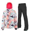 Women's Waterproof Ski Jackets Pants Set Windproof Girls Snowboard Suit Colorful Printed Snowsuit