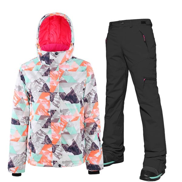 Women's Waterproof Ski Jackets Pants Set Windproof Girls Snowboard Suit Colorful Printed Snowsuit