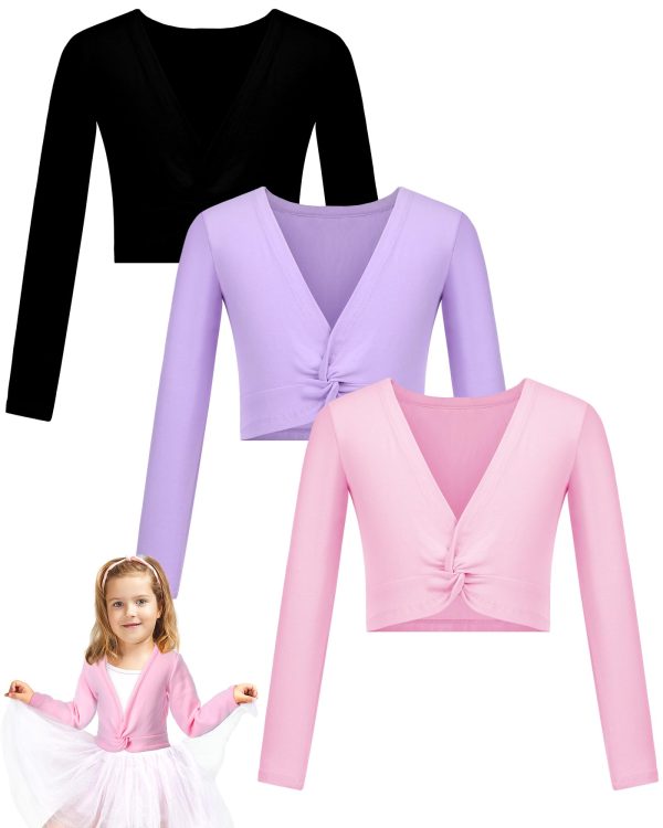 3 Pcs Girls Ballet Wrap Cover up Ballet Top Sweater Cotton Long Sleeve Dance Shrug Dance Leotard for Kids