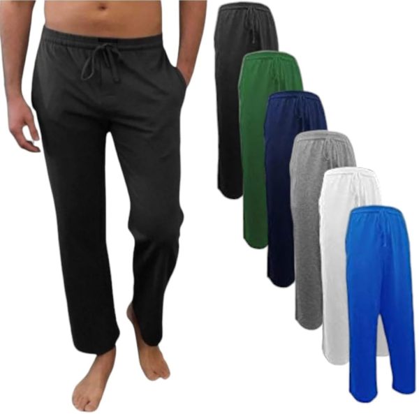 Men's 6 Pack 100% Cotton Jersey Knit Yoga Lounge & Sleep Pajama Pants