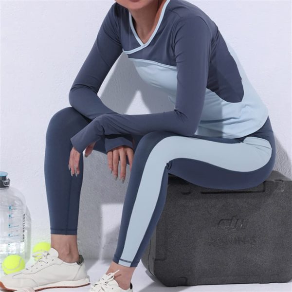WomenTennis Suit Long Sleeve Tights Lycra Fitness Sportswear Set Ladies Tennis Shirt + Pants Tennis Set