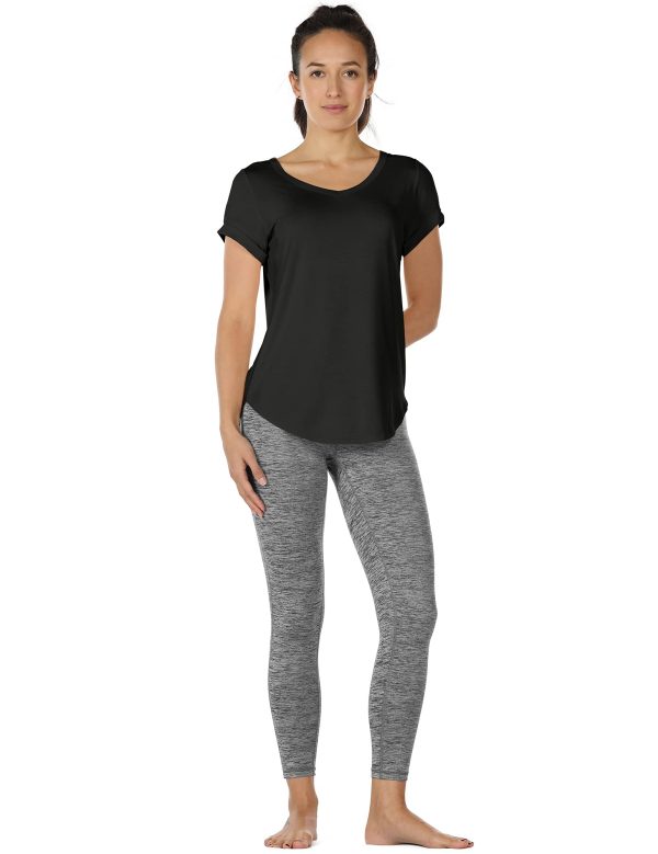 Open Back Yoga Shirts for Women - Exercise Workout Tops, Athletic Short Sleeves, Running T-Shirts Loose Fit