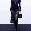 Women's Lace Top Set - Square Neck Long Sleeve & Skirt Casual 2-Piece
