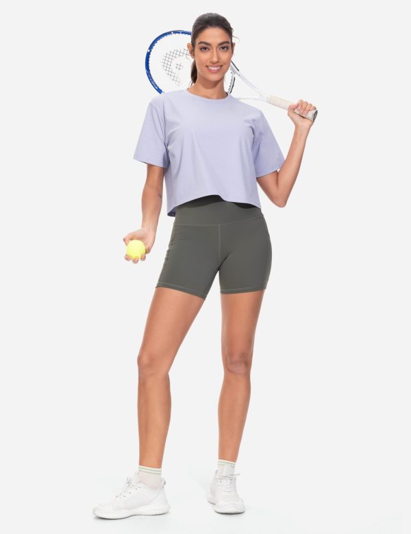 Workout Crop Tops for Women Short Sleeve Shirts Loose Fit Yoga Athletic Basic Cropped T-Shirts