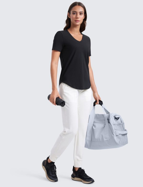 Womens Pima Cotton V Neck T-Shirt Short Sleeve Casual Workout Shirts Soft Summer Basic Tee Tops