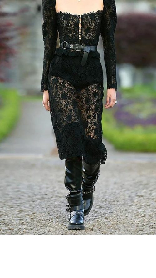 Women's Lace Top Set - Square Neck Long Sleeve & Skirt Casual 2-Piece