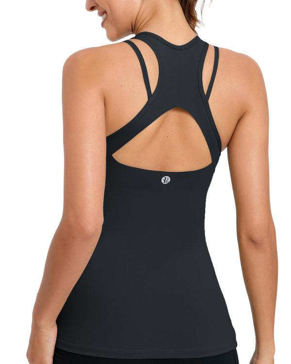 Workout Tank Tops with Built in Bras for Women,Compression Shirt Strappy Back Athletic Yoga Tops