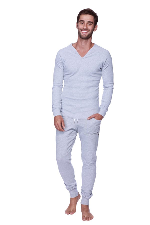 Men's Ribbed Thermal V-Neck Long Sleeve Yoga & Gym Henley Modal Fabric Made in America Stretch European Style Fit