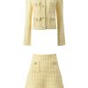 Women's Grid Print Skirt Set - Round Neck Long Sleeve Top & High Waist Mini Skirt
