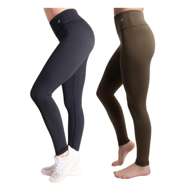 Tummy Control Compression Leggings for Women | High Waisted Workout Yoga Pants (Black + Olive Brown, X-Large) Bundle