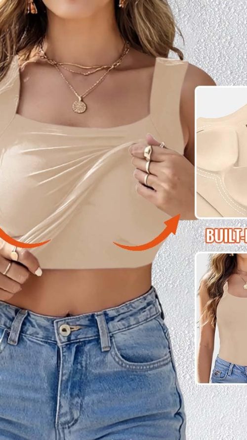 Womens U Neck Shapewear Built-in Bra Tank High Strechy Sleeveless Slim Fit Tops Camisole Workout Tops