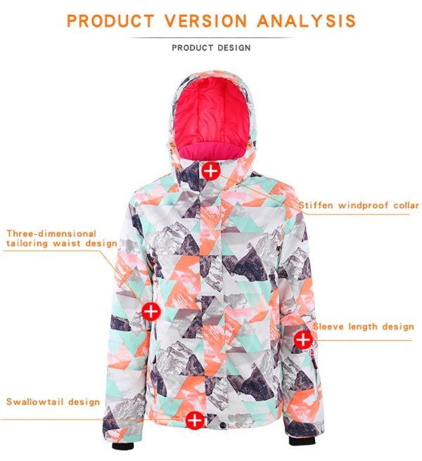 Women's Waterproof Ski Jackets Pants Set Windproof Girls Snowboard Suit Colorful Printed Snowsuit