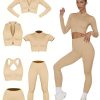 6 PCS Workout Sets for Women Ribbed Women's Athletic Clothing Sets Pilates Yoga Outfits Sports Bra Leggings Workout Set