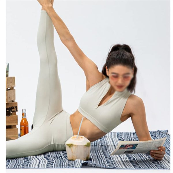 Female Yoga Suit Two-piece Set High Waist Sports Vest With Bra Nude Tight Pants And Multi Pocket Women's Fitness Suit