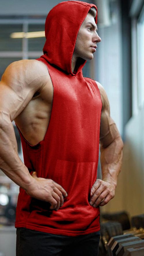 Men's 2 Pack Workout Hooded Tank Tops Bodybuilding Muscle Cut Off T Shirt Sleeveless Gym Hoodies