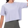 Workout Crop Tops for Women Short Sleeve Shirts Loose Fit Yoga Athletic Basic Cropped T-Shirts