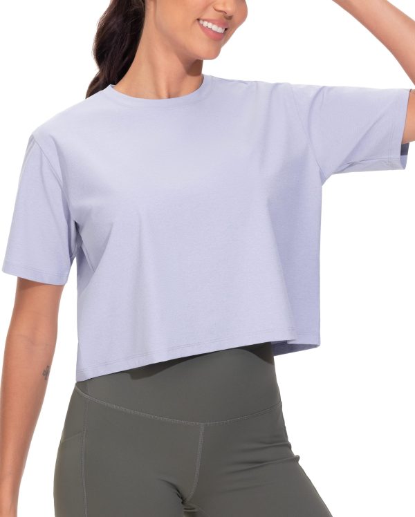 Workout Crop Tops for Women Short Sleeve Shirts Loose Fit Yoga Athletic Basic Cropped T-Shirts