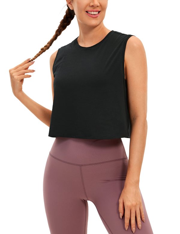 Pima Cotton Cropped Tank Workout Crop Tops for Women Sleeveless Athletic Loose Yoga Shirts