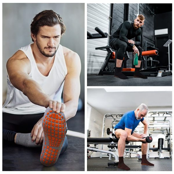 Men Non Slip Sticky Grips Socks 3 Pairs Tile Wood Floors Anti-Skid Workout Yoga Pilates Hospital Slipper Socks