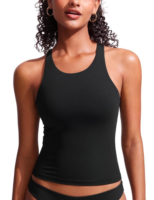 Racerback Tankini Tops for Women High Neck Modest Bathing Swim Suits Sporty Tank Only No Bottom
