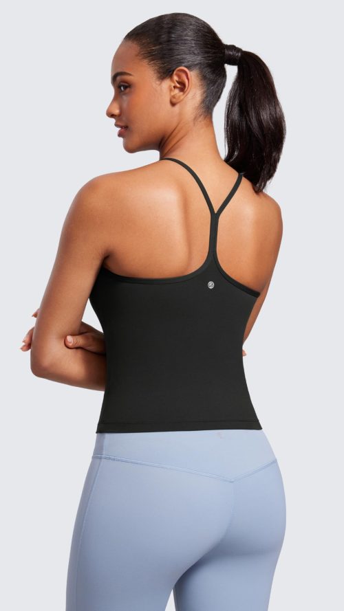 Butterluxe Womens Y Back Workout Crop Tank Top with Built in Shelf Bra - Padded Halter High Neck Yoga Camisole