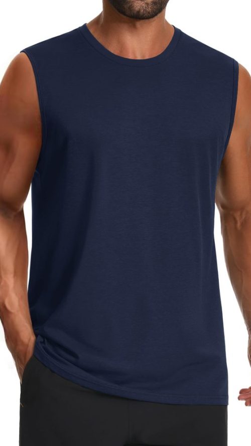 Men's Tank Top UPF 50+ Cotton Sleeveless Shirt Lightweight Casual Gym Workout Shirts Cooling Muscle Tee Shirt
